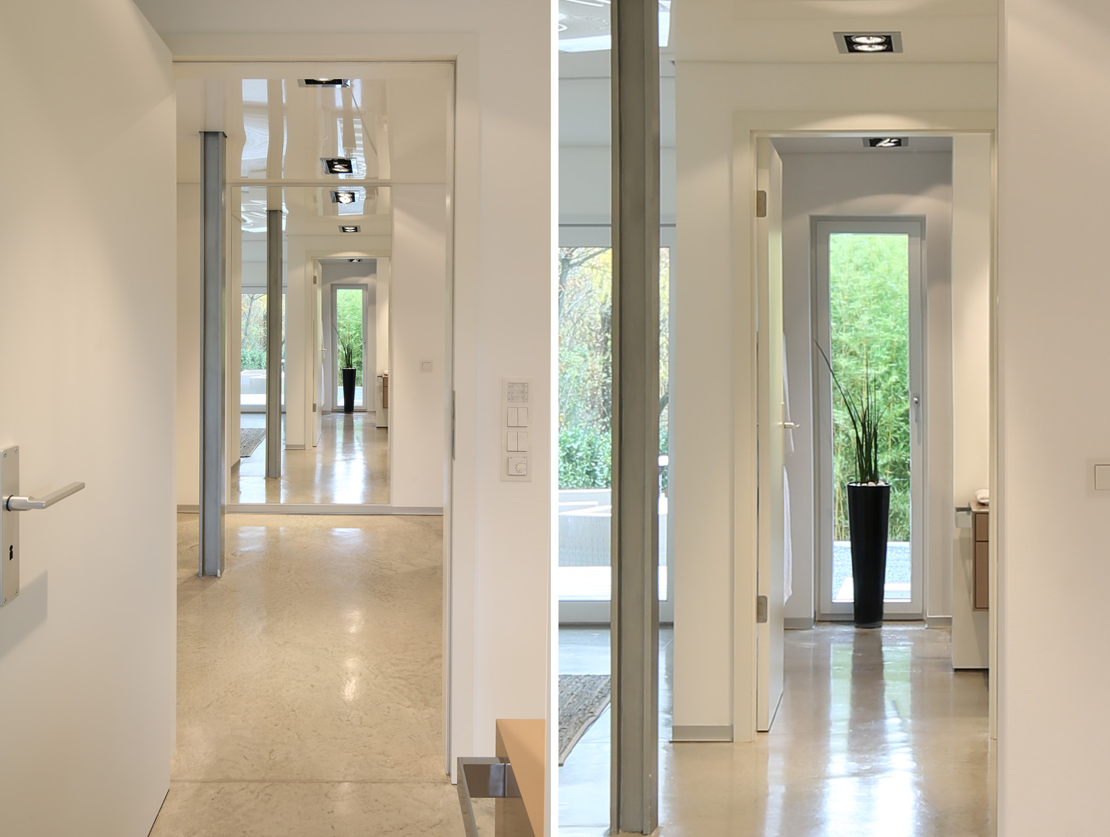 Haus am See – Eingangsbereich mit Glaselementen und Gartenblick