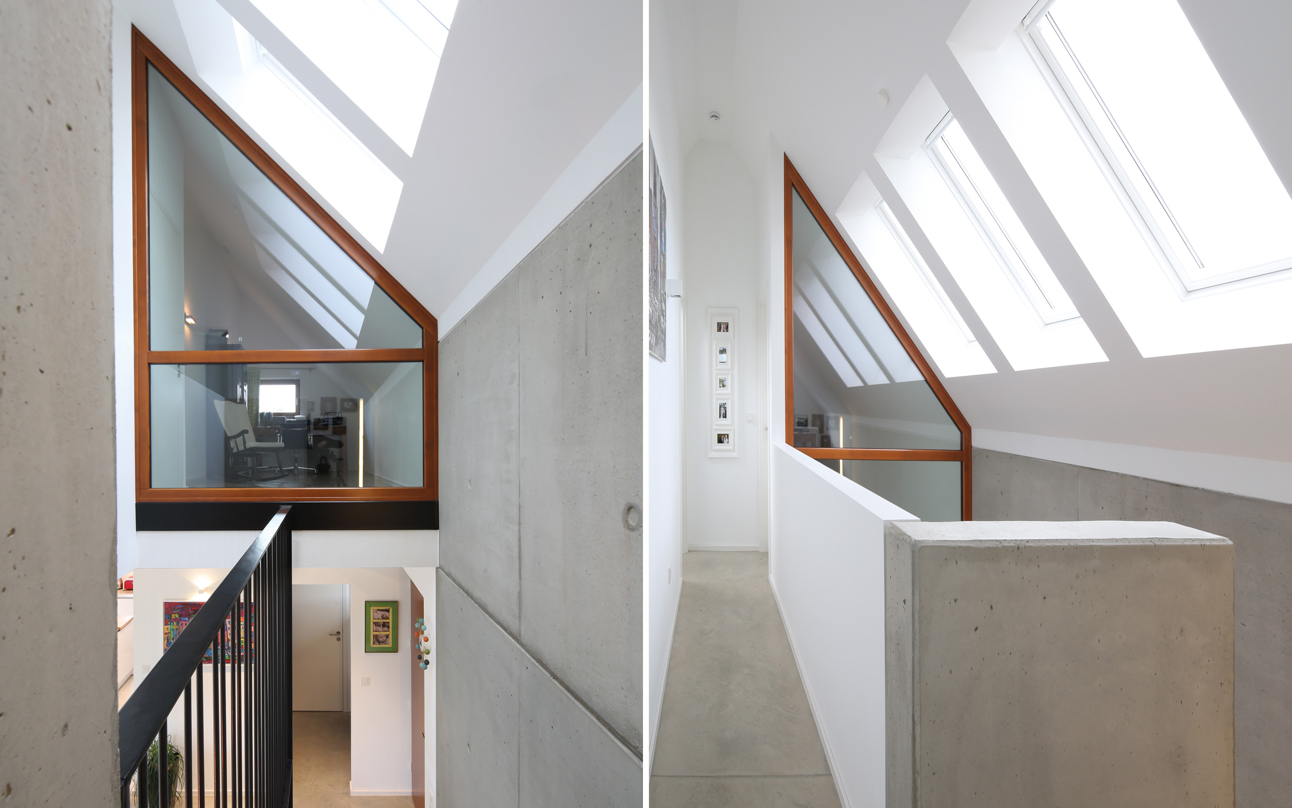 Aus- und Einblick – Galerie mit Sichtbeton und innenliegenden Fenstern